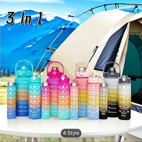 3 Motivational Water Bottles Barbie Pink Set for Sports, Fitness or Gifts NEW - Picture 3 of 4